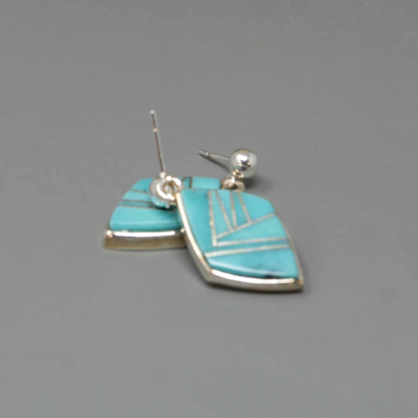 Turquoise Zuni-style Diamon Shape Earrings