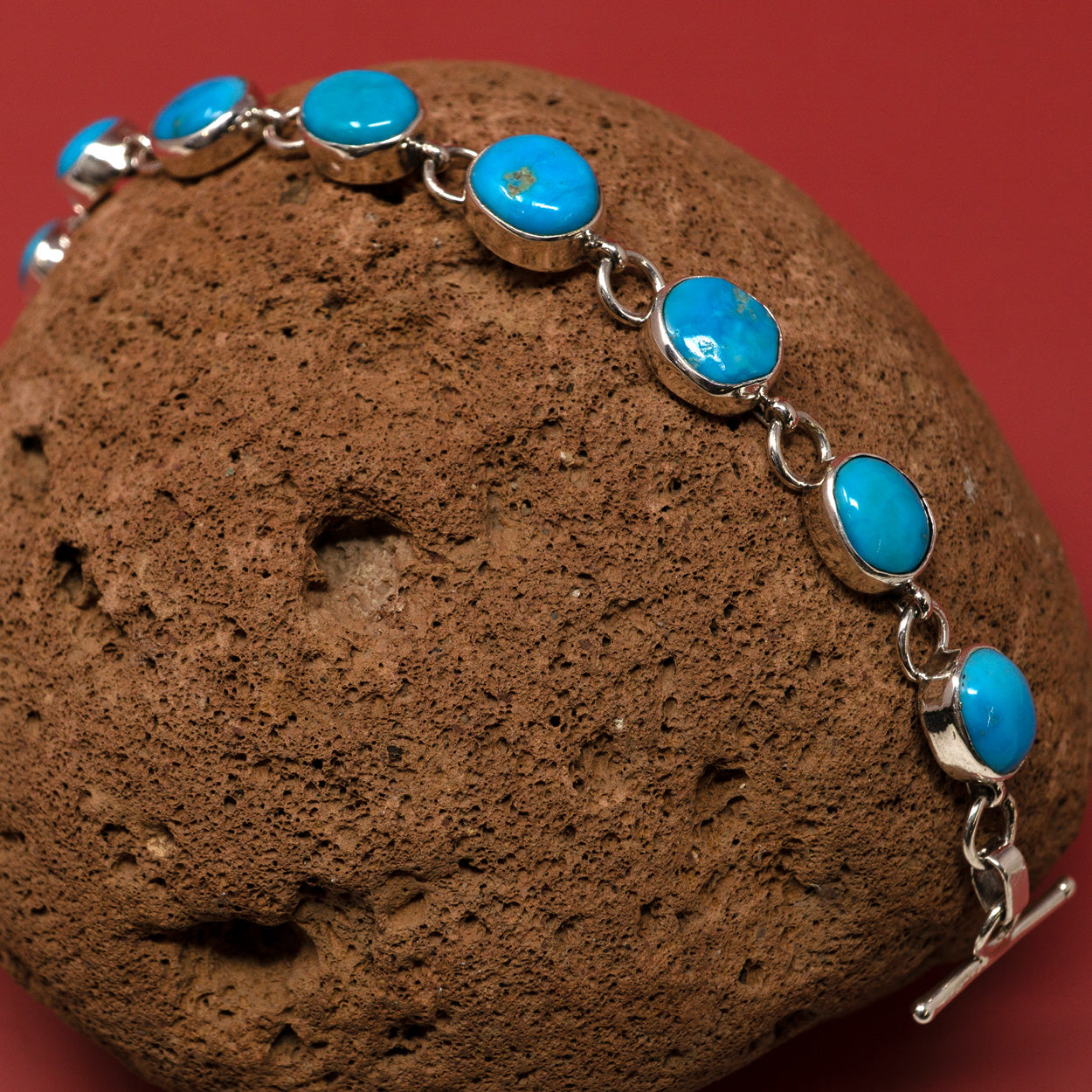 Sleeping Beauty Turquoise Linked Silver Bracelet
