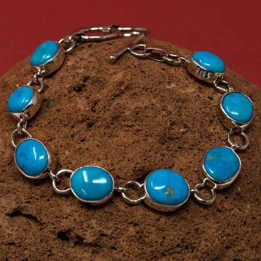 Sleeping Beauty Turquoise Linked Silver Bracelet