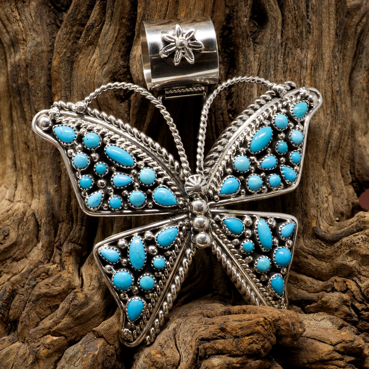 Silver Butterfly Pendant with Sleeping Beauty Turquoise Mini Cabochons