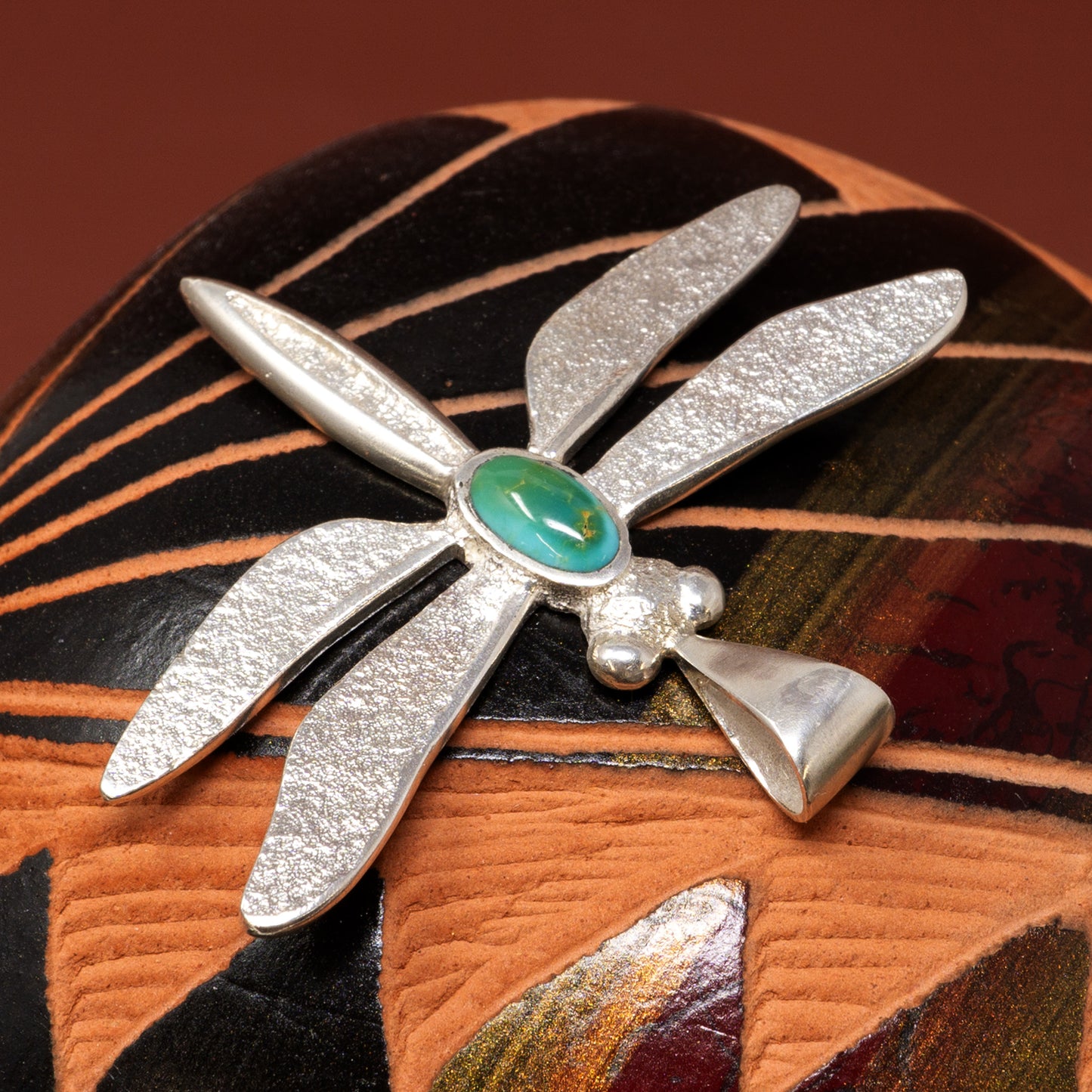 Sonoran Gold Turquoise in Silver Dragonfly Pendant