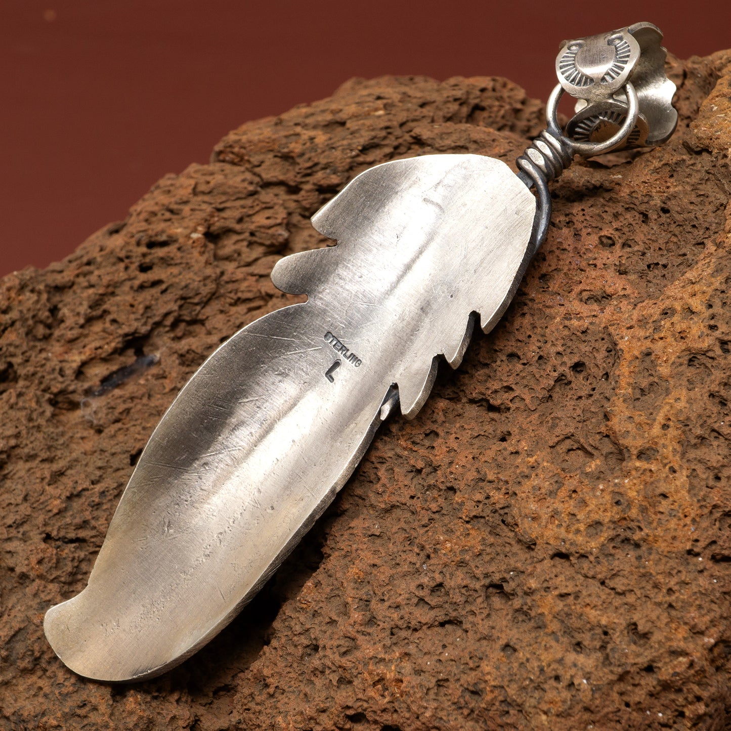 Sterling Silver Feather Pendant with Sleeping Beauty Turquoise