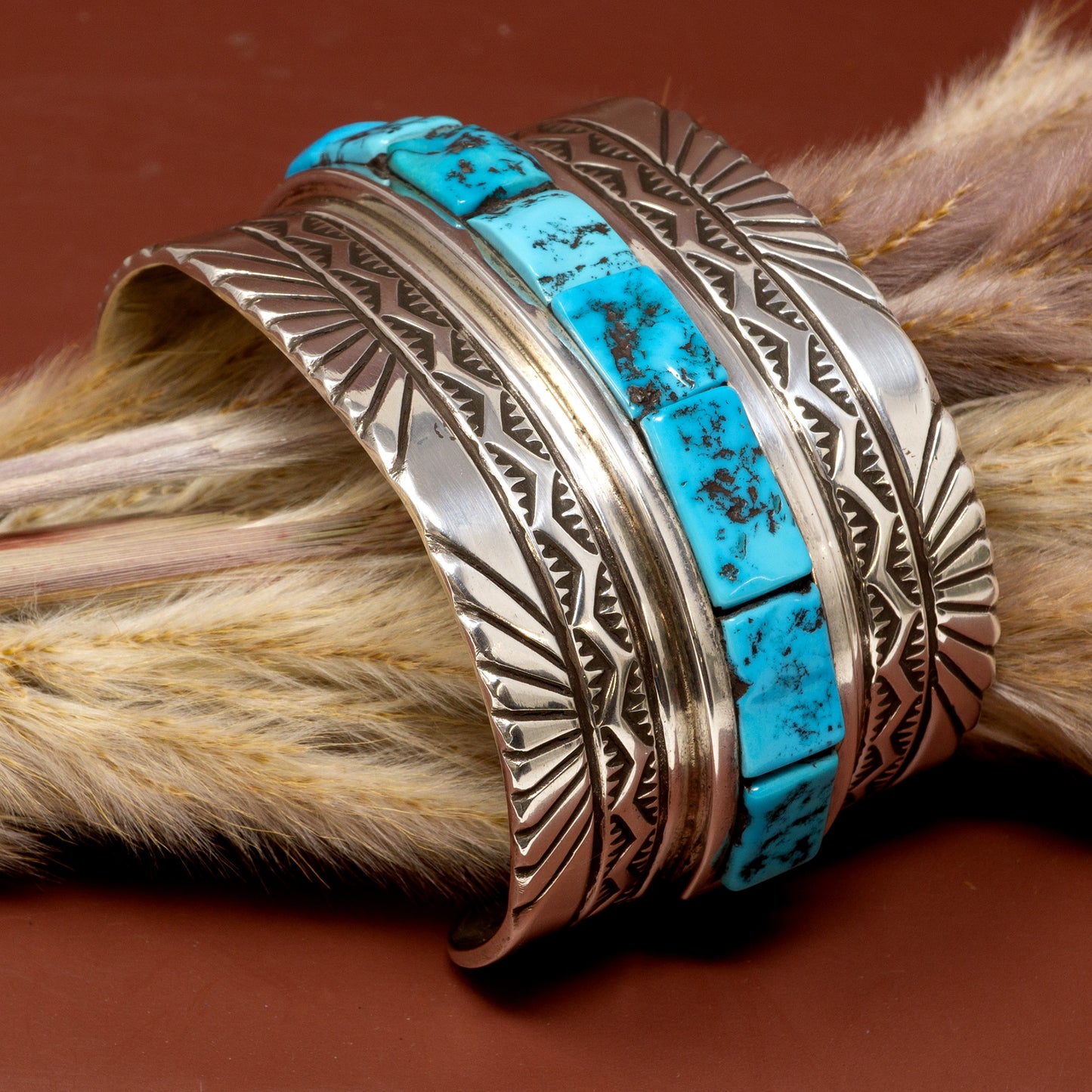 Sleeping Beauty Turquoise Stamped Sterling Silver Cuff Bracelet | Tony Aguilar