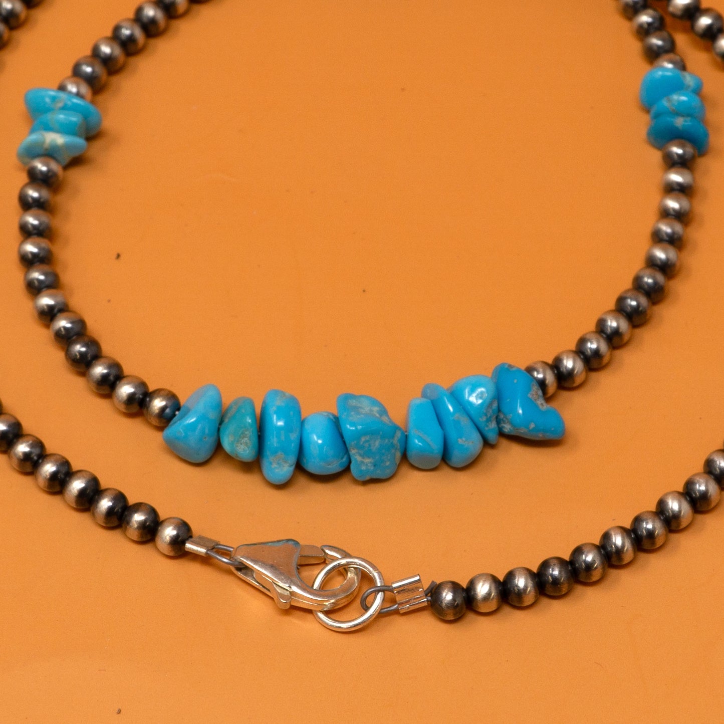 Sterling Silver & Sleeping Beauty Turquoise Necklace with Mini Navajo Pearls