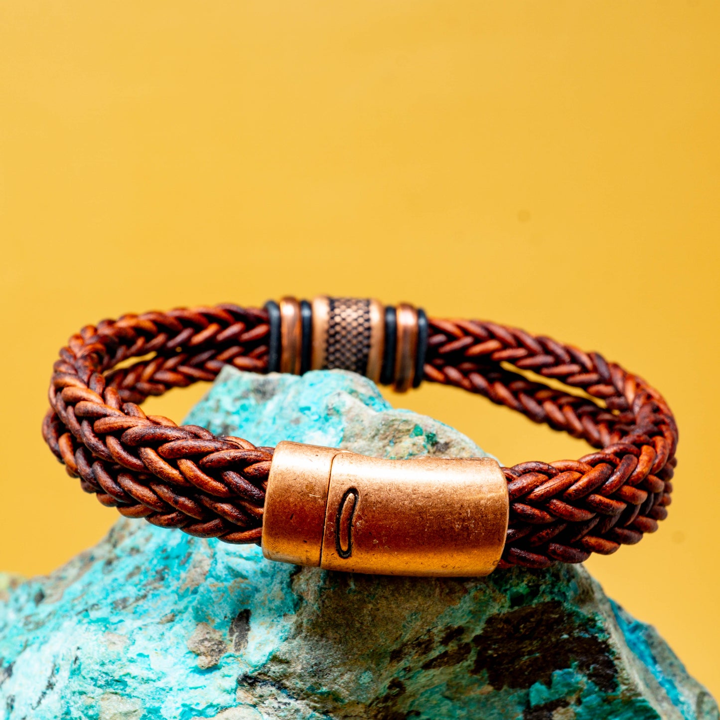 Outrigger Brown Braided Leather Bracelet with Copper Accents