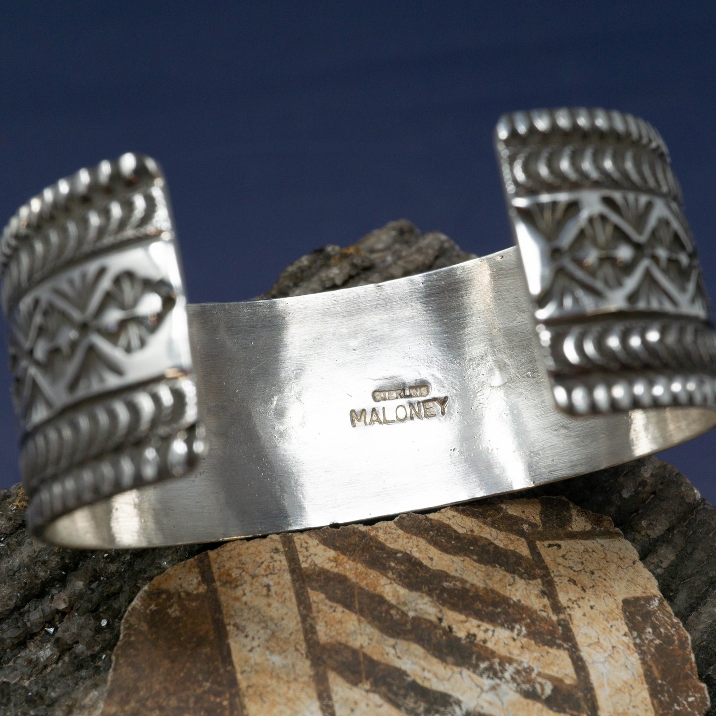 Sterling Silver Cuff with Morenci Turquoise by Freddie Maloney
