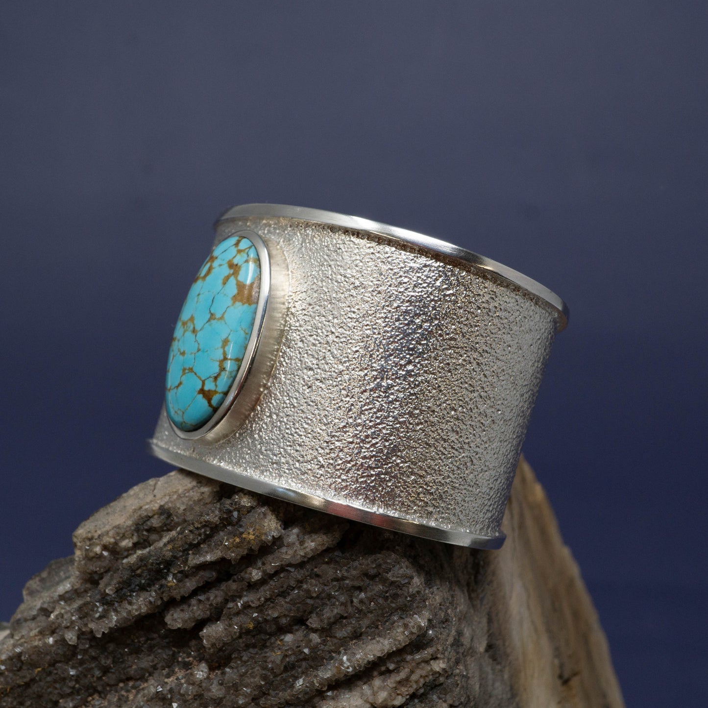 Sterling Silver Kingman Turquoise Cuff with Oval Stone by Kelsey Jimmie