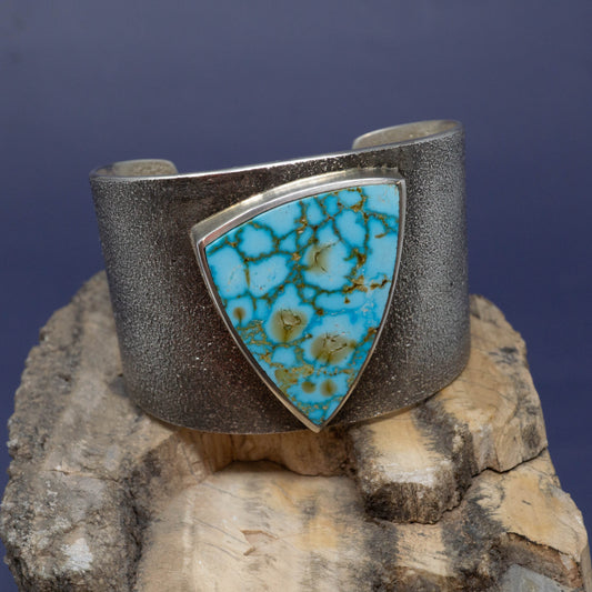 Kingman Turquoise Sterling Silver Cuff with Triangle Stone by Kelsey Jimmie