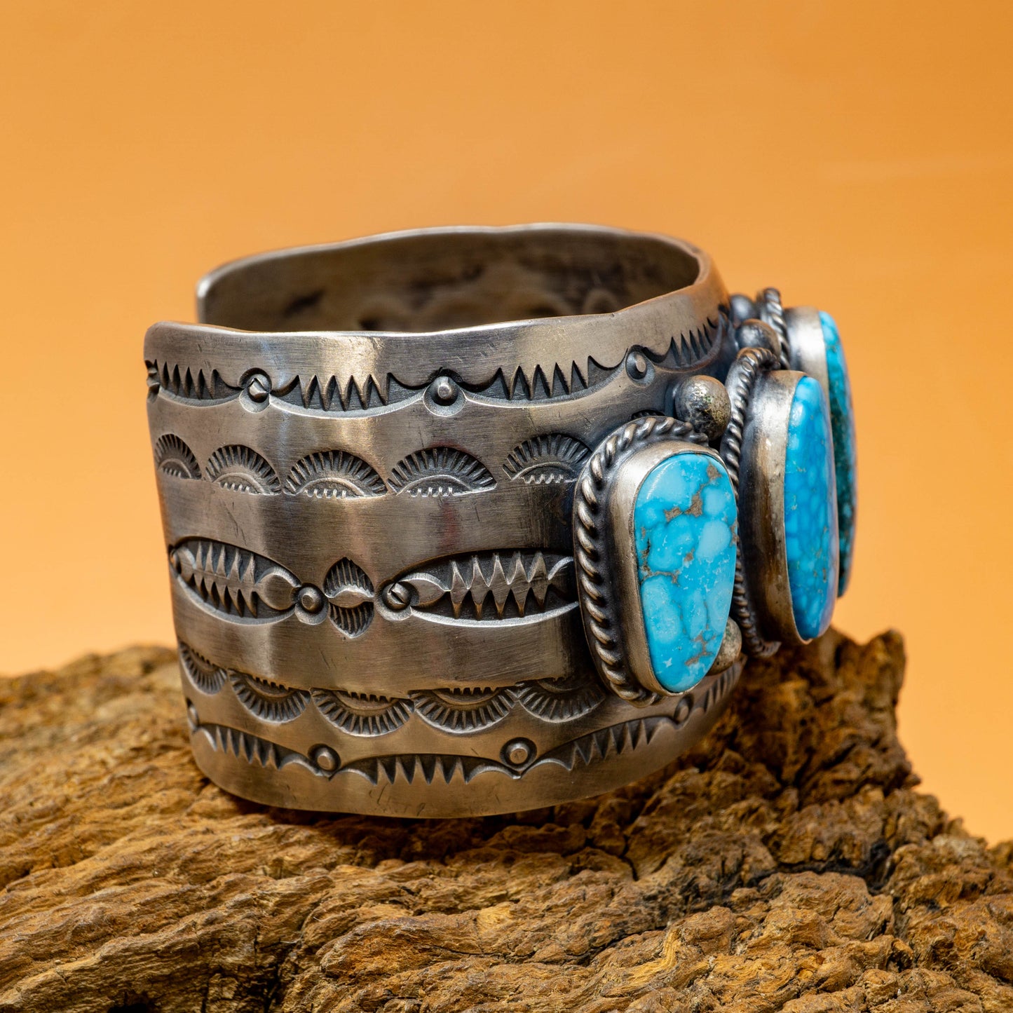 Kingman Turquoise Bracelet Sterling Silver Navajo Cuff Delbert Secatero