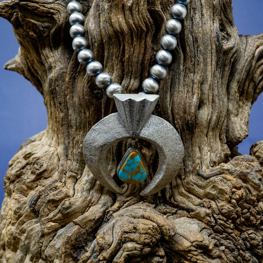 Kingman Turquoise Sterling Silver Necklace with Navajo Pearls