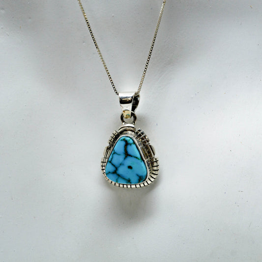 Sterling Silver and Kingman Turquoise Pendant Necklace with 18-inch-chain