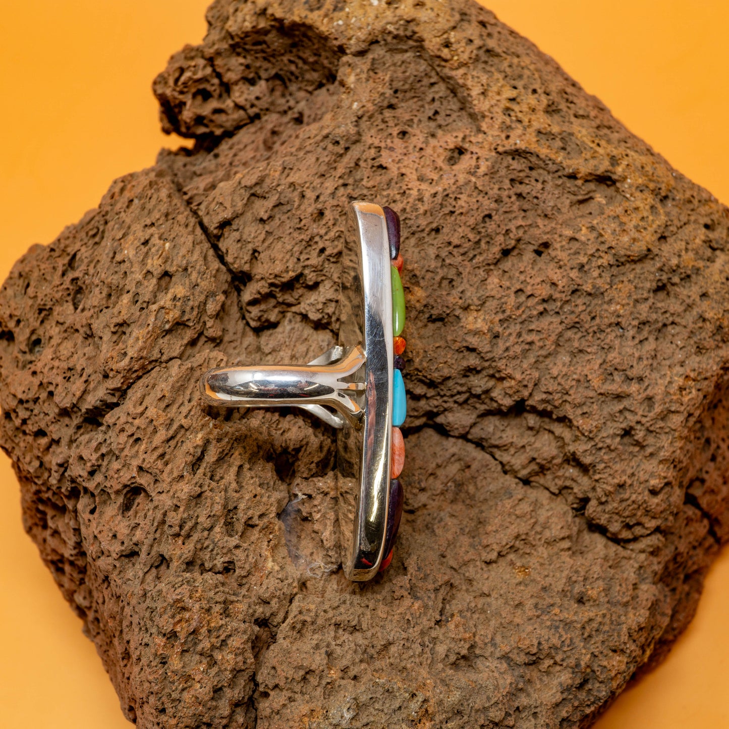 Sleeping Beauty Turquoise Inlay Ring Gaspeite/Spiny Oyster/Sugilite Navajo Size 8