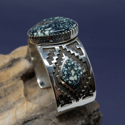 Tommy Jackson Cuff with Sterling Silver Inlay and 3 stone New Lander Turquoise