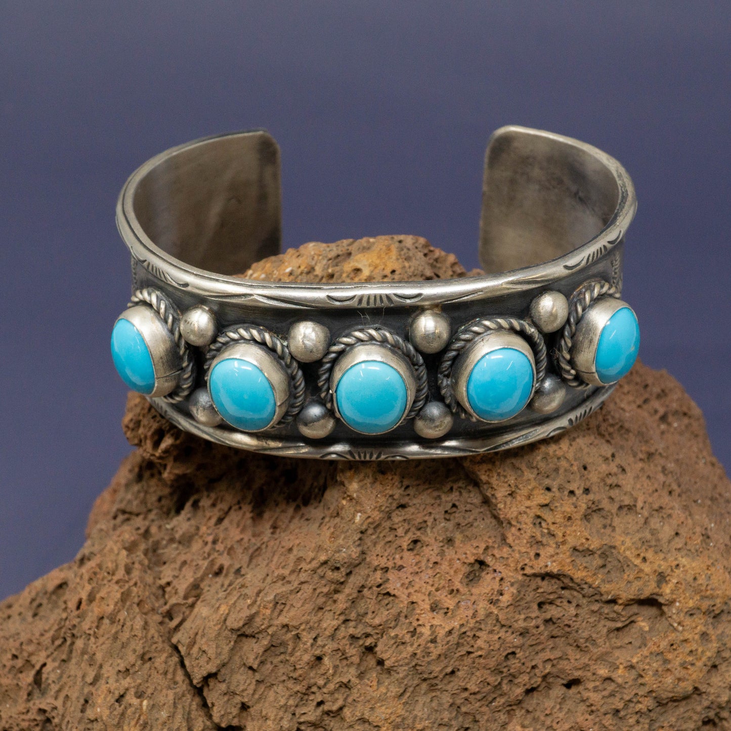 Sleeping Beauty Turquoise & Sterling Silver Cuff by Navajo Artist Boyd Ashley