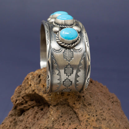 Sleeping Beauty Turquoise & Sterling Silver Cuff by Navajo Artist Boyd Ashley