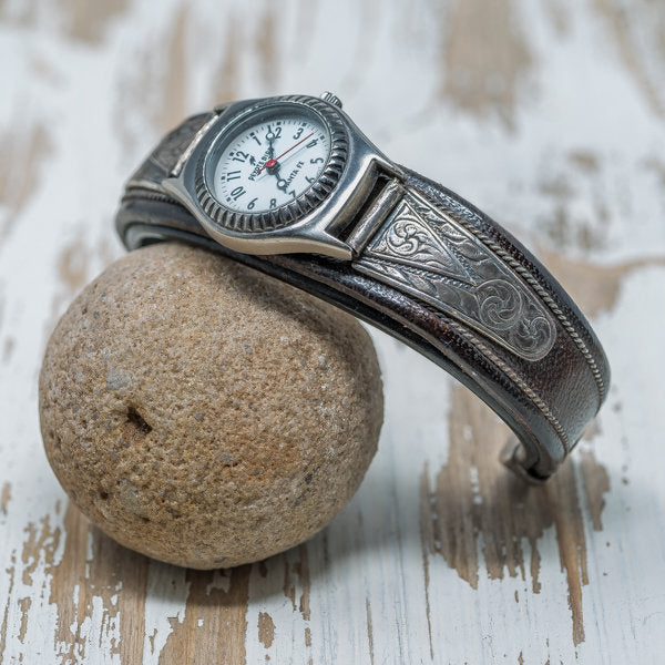 Leather & Sterling Silver Filigree Watch