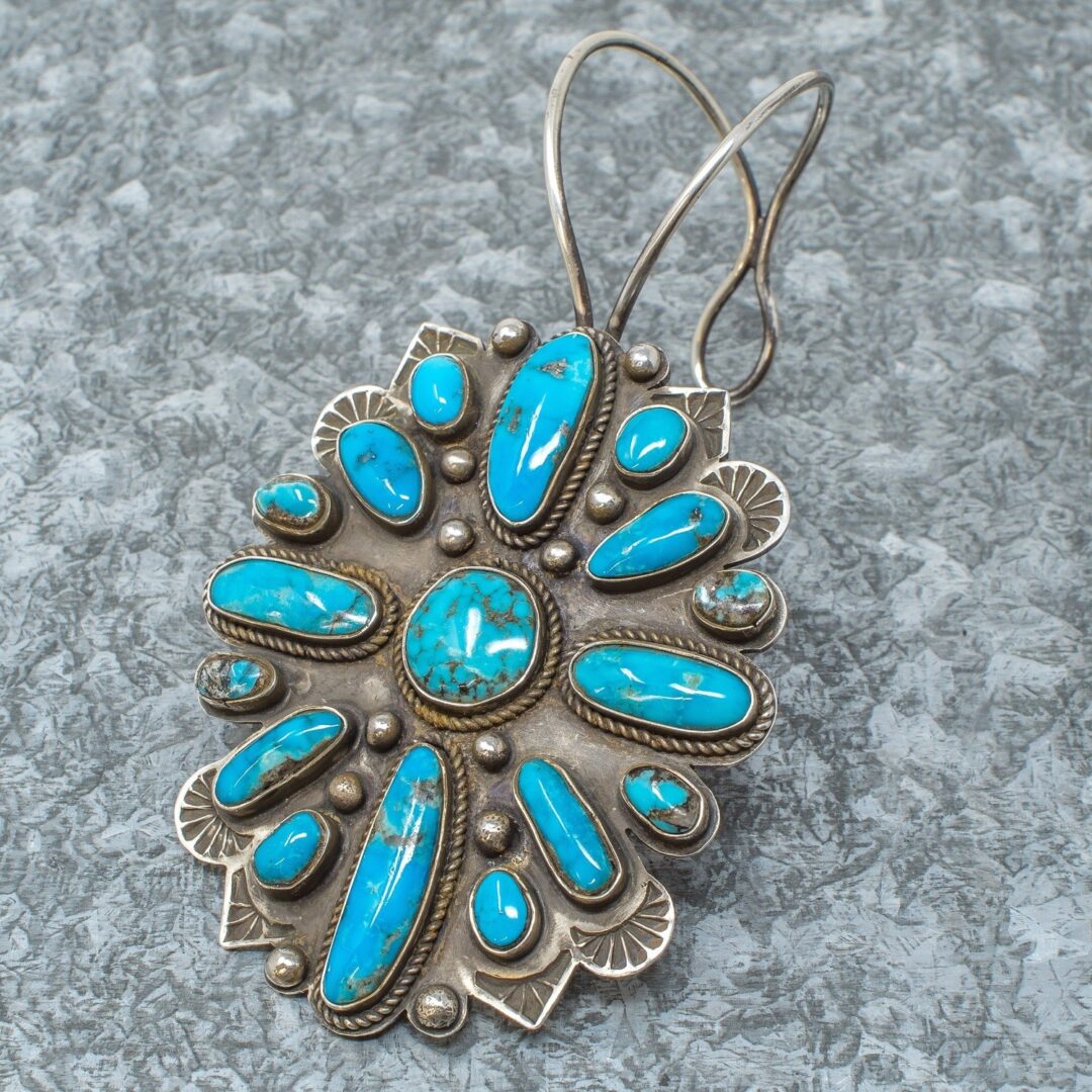 Morenci Turquoise Pendant with Navajo Pearls by Tommy Jackson