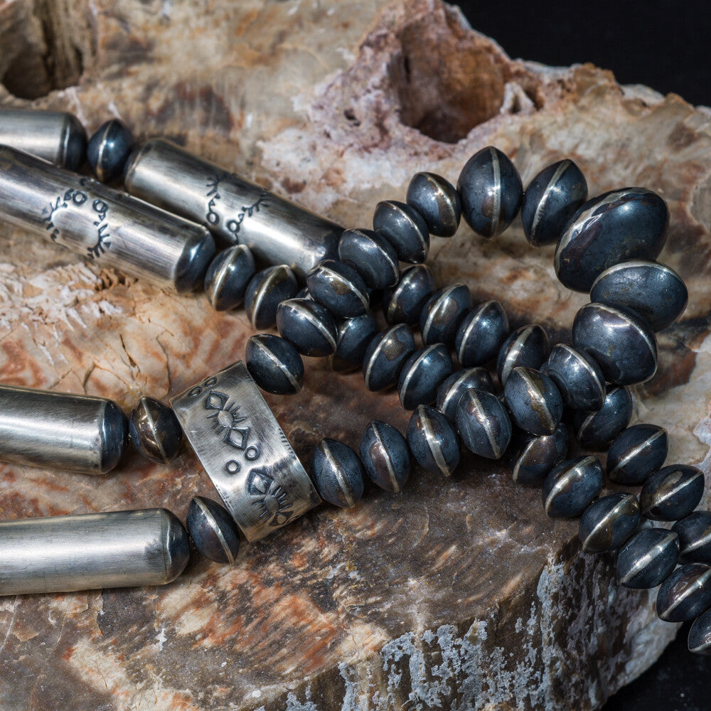 Hand Stamped Navajo Pearl Earring & Necklace Set by Sophia Becenti