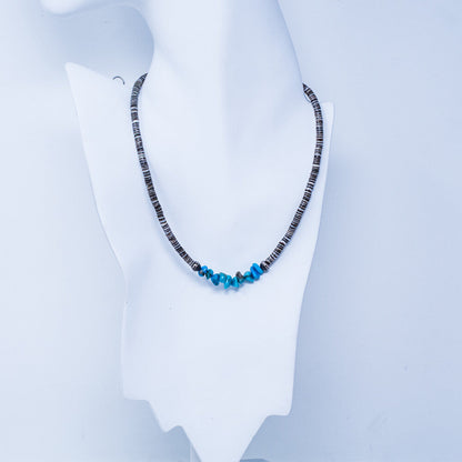 1980s Bisbee Turquoise, Gray Shell & Sterling Silver Beaded Necklace by Priscilla Nieto