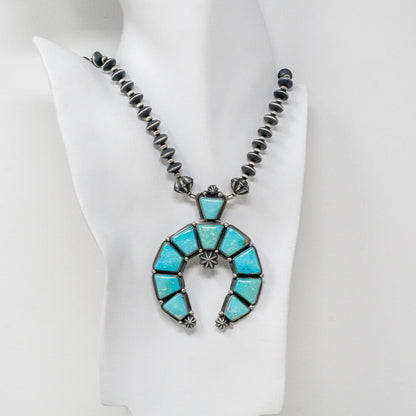 Armenian Turquoise & Navajo Pearl Squash Blossom Necklace