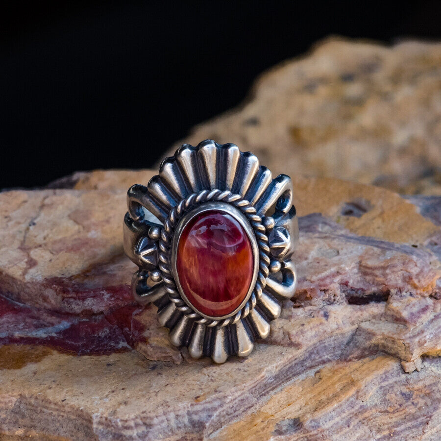 Rare Purple Spiny Oyster & Stamped Sterling Silver Ring Size 10.25