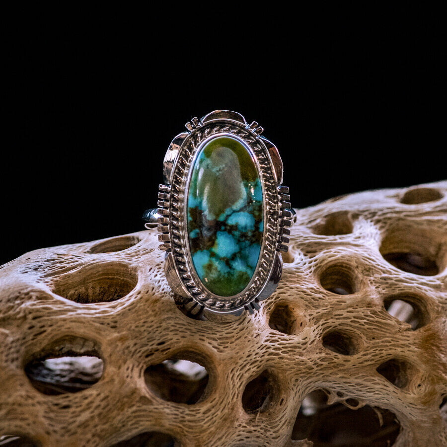 Royston Turquoise & Stamped Sterling Silver Ring Size 9