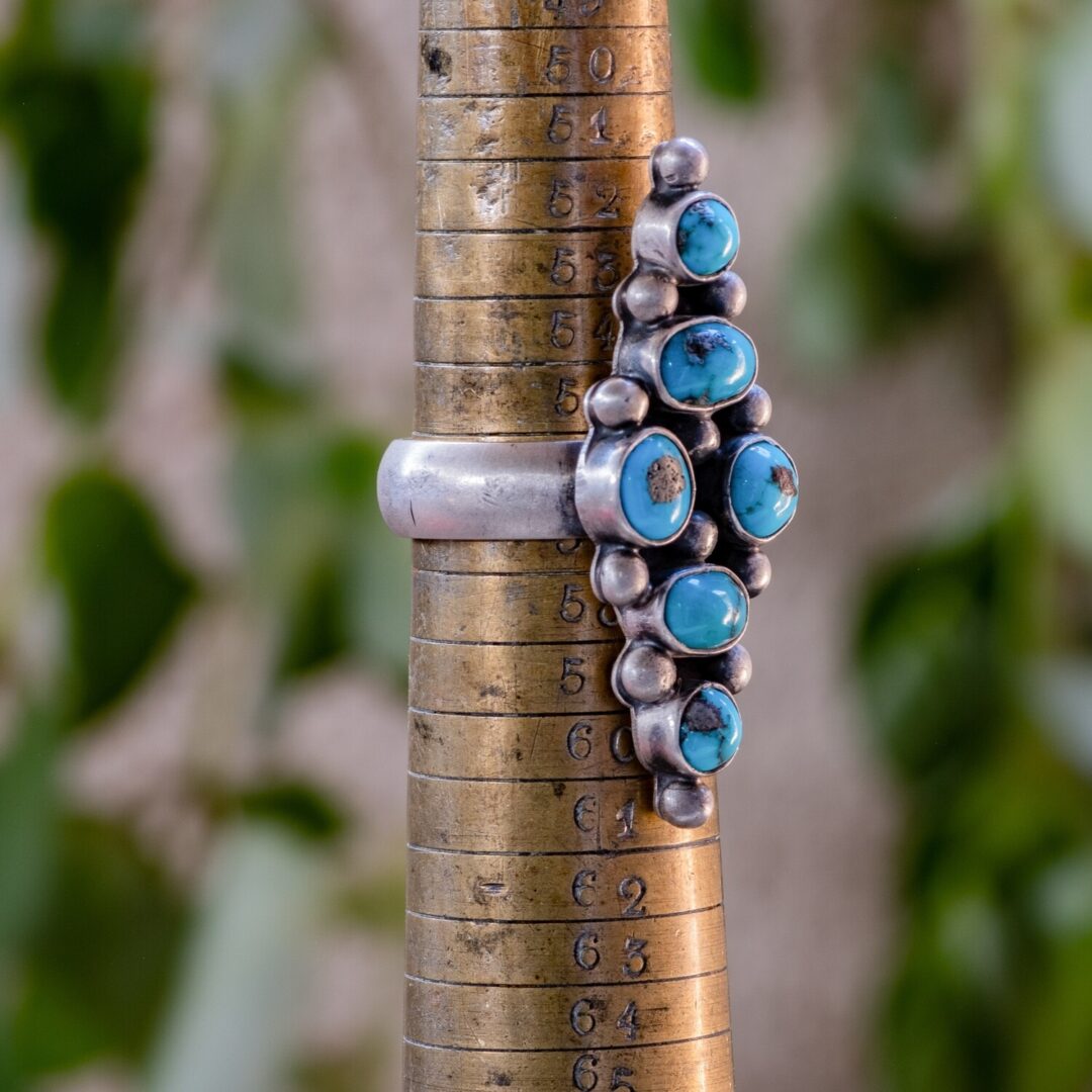Persian Turquoise & Sterling Silver Cluster Ring by Elgin Tom Size 8.25