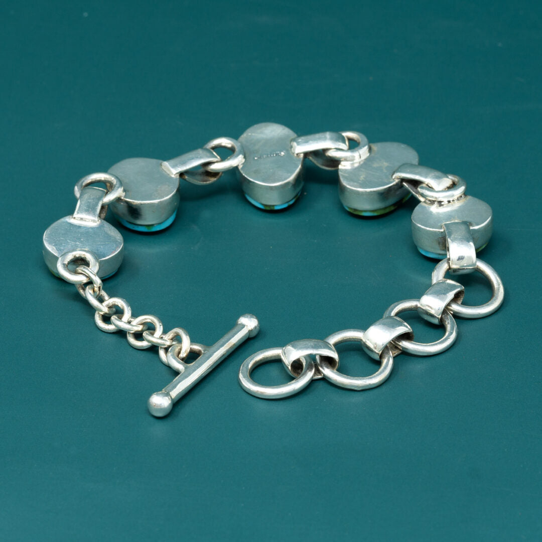 Sonoran Gold Turquoise Cabochon Polished Silver Linked Bracelet