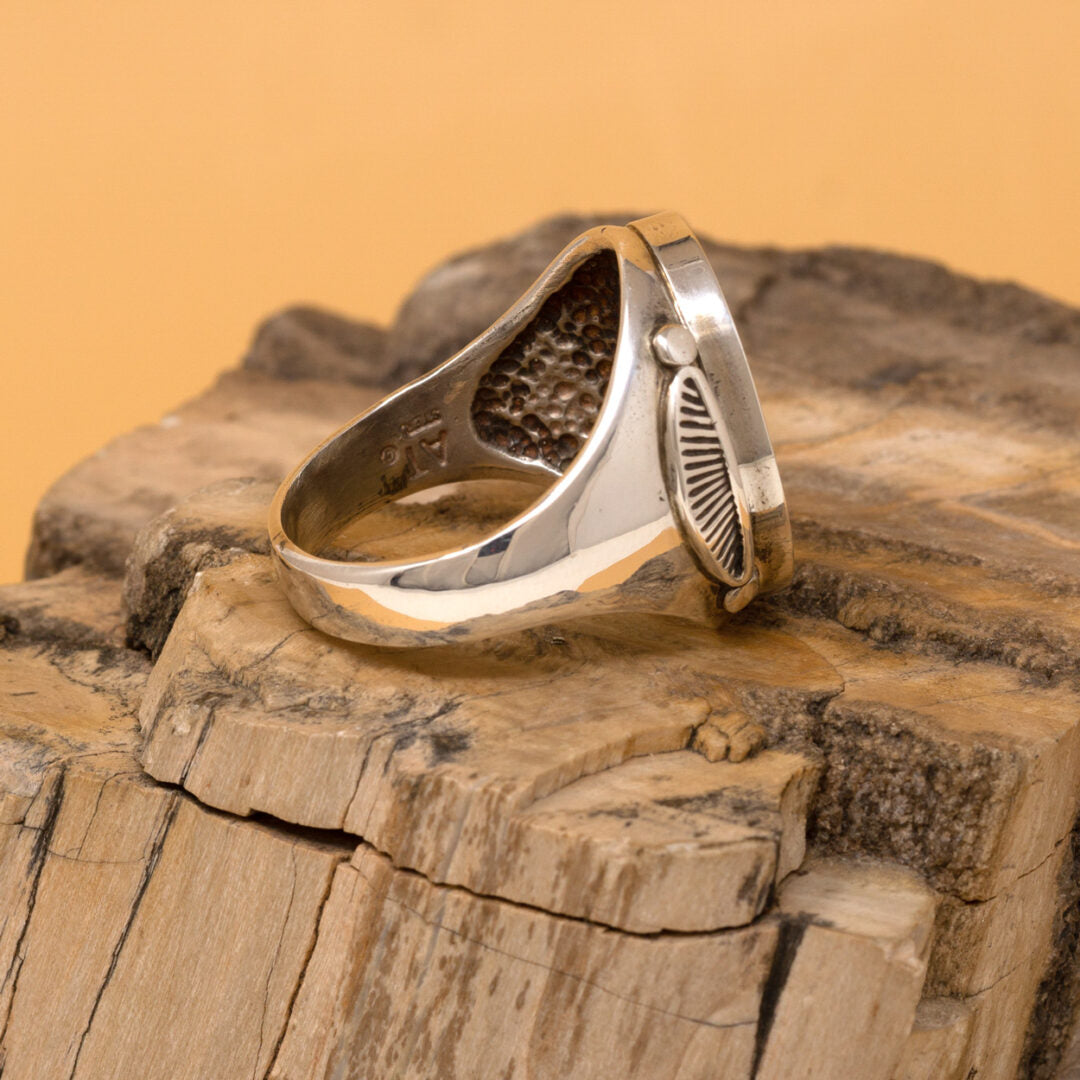 Opal, Onyx Mosaic Inlay Oval Ring Size 14 by Abel Toledo