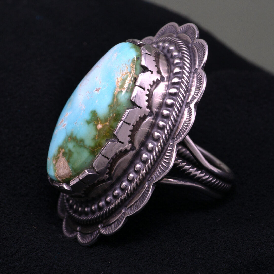 Royston Turquoise Stamped Setting Ring by Chris Billie | Size 9.5