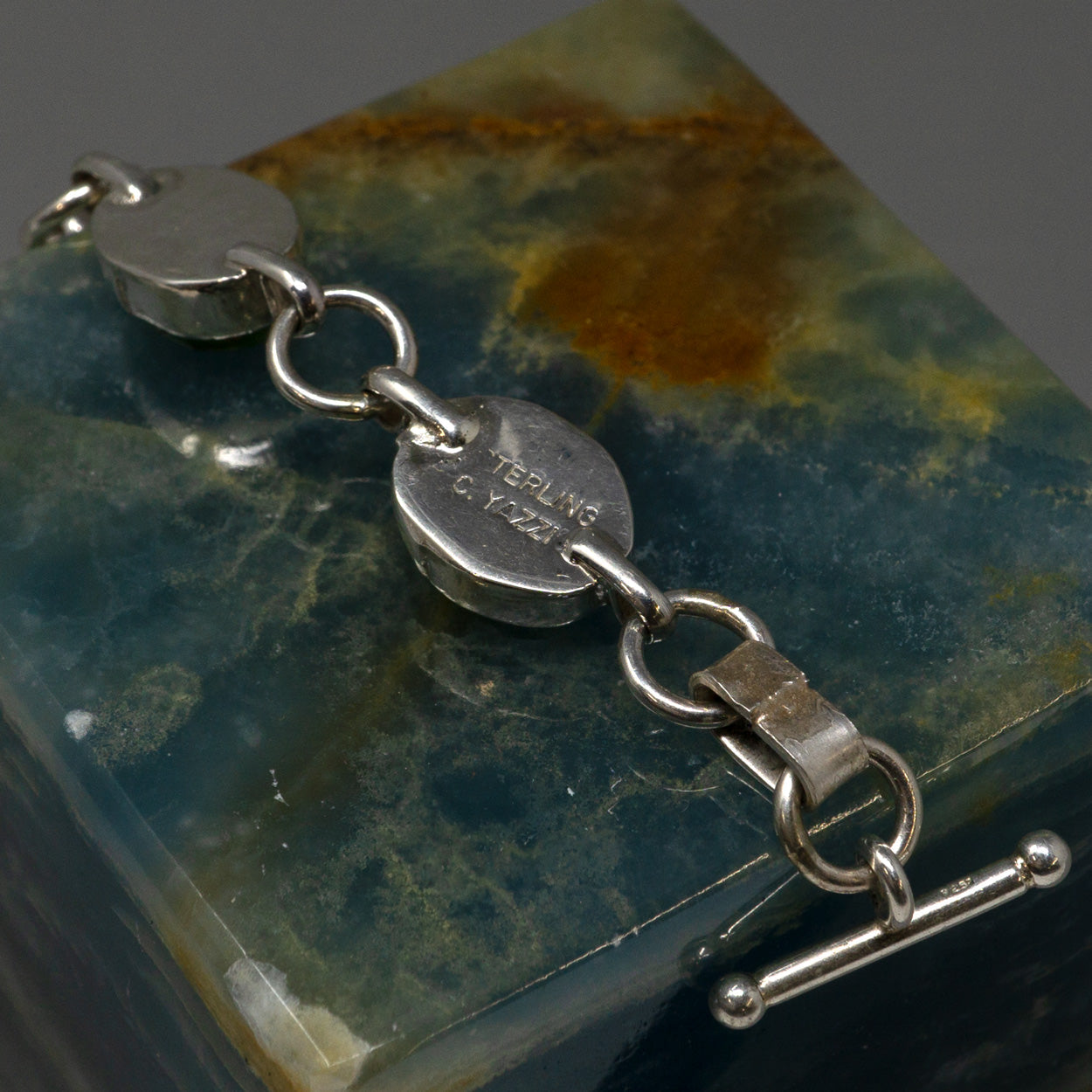 Six Royston Cabochons Sterling Silver Linked Bracelet - by Charlene Yazzie