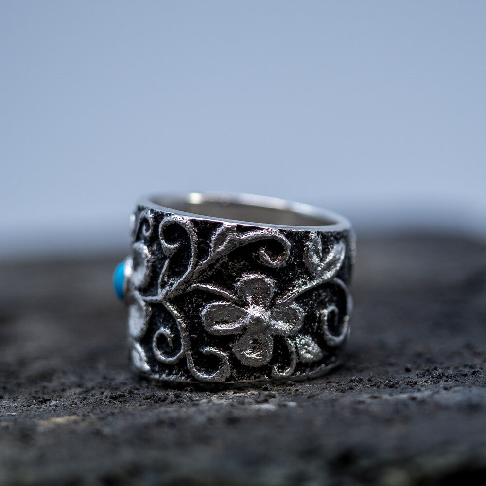 Sleeping Beauty Turquoise & Sterling Silver Overlay Ring by Rebecca Begay Ring Size 7