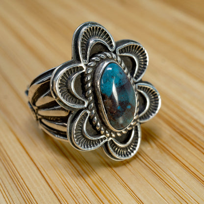 Bisbee Turquoise Ring Classic Silver Setting by Tommy Jackson | Size 7.25