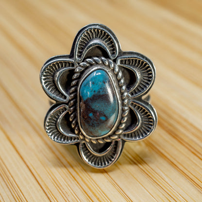 Bisbee Turquoise Ring Classic Silver Setting by Tommy Jackson | Size 7.25
