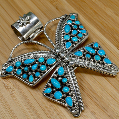 Silver Butterfly Pendant with Sleeping Beauty Turquoise Mini Cabochons