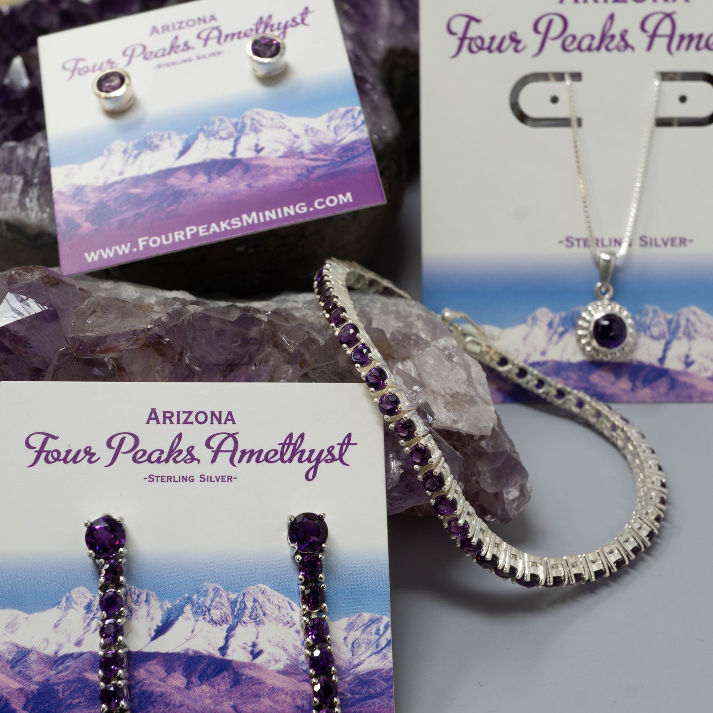 Bezel-Set Four Peaks Amethyst Solitaire Studs