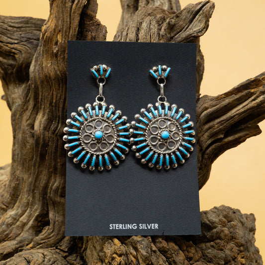 Navajo Needlepoint - Sleeping Beauty Turquoise Sterling Silver Earrings