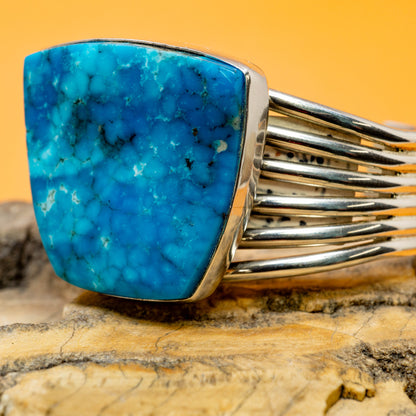 Larry Moses Yazzie / Morenci Water Web Turquoise in Sterling Silver Cuff Bracelet