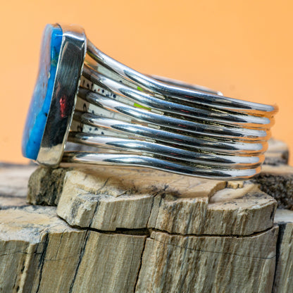 Larry Moses Yazzie / Morenci Water Web Turquoise in Sterling Silver Cuff Bracelet