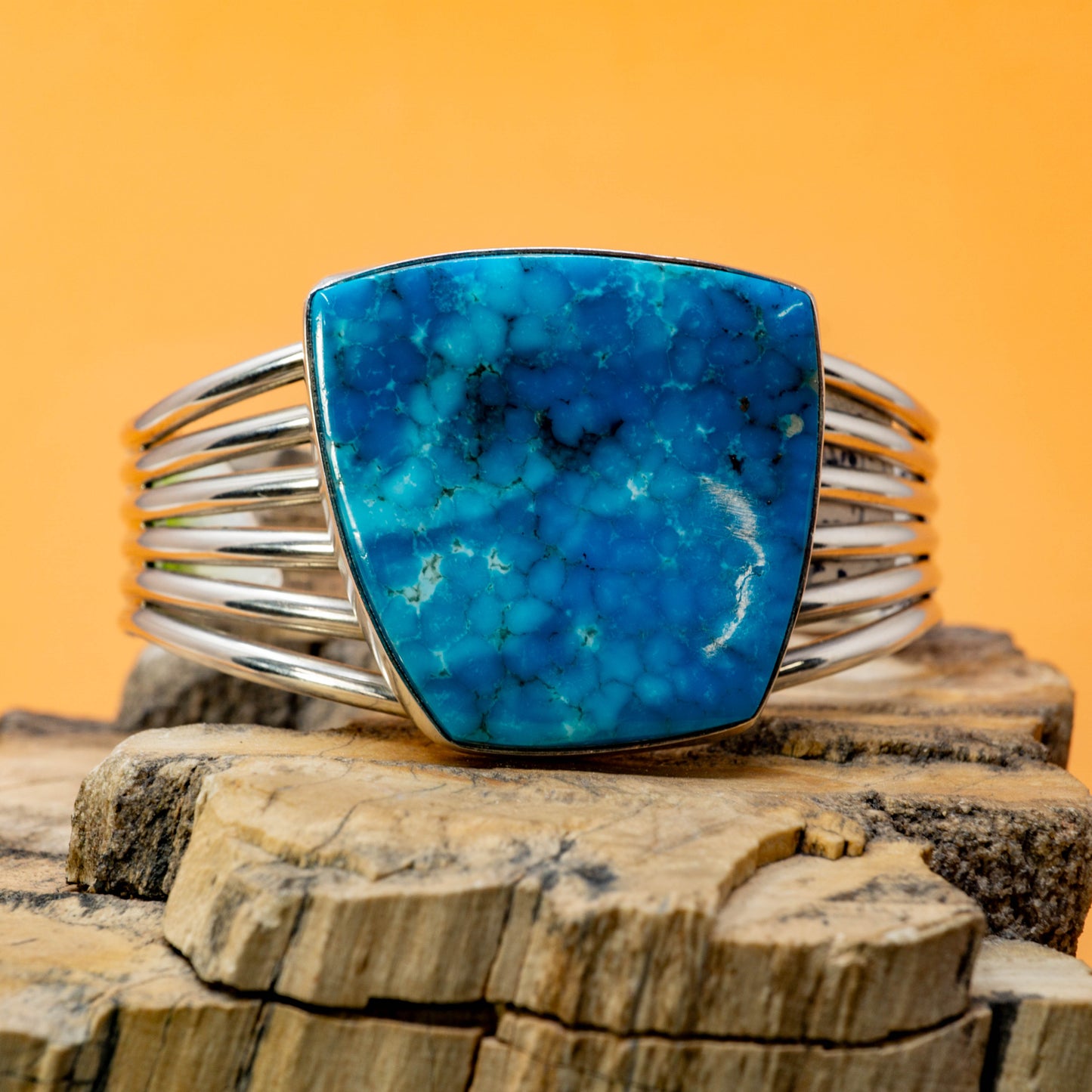 Larry Moses Yazzie / Morenci Water Web Turquoise in Sterling Silver Cuff Bracelet