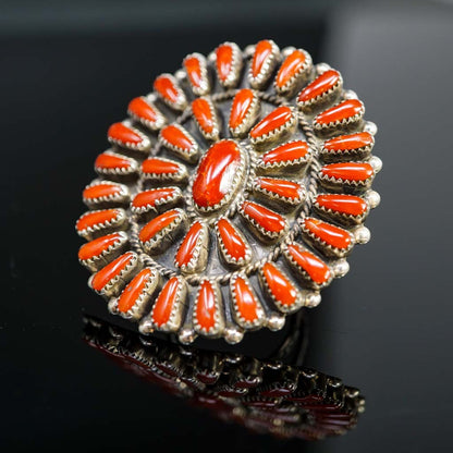 Sterling Silver Red Coral Cluster Ring