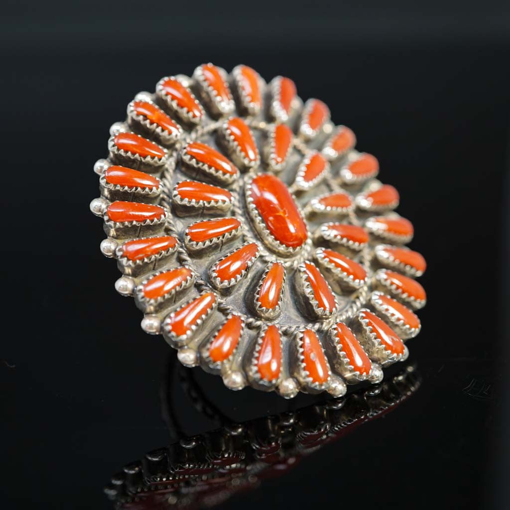 Sterling Silver Red Coral Cluster Ring