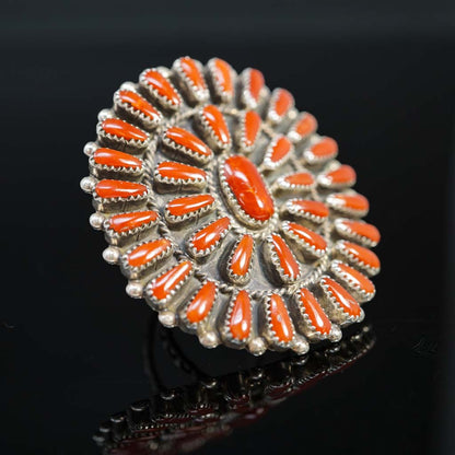 Sterling Silver Red Coral Cluster Ring