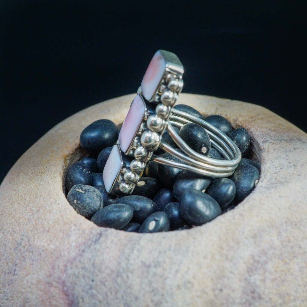 Sterling Silver Pink Conch Shell Bar Ring