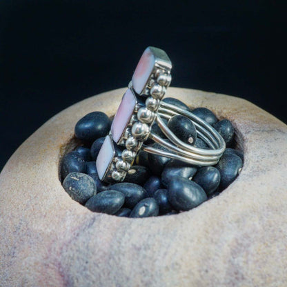 Sterling Silver Pink Conch Shell Bar Ring