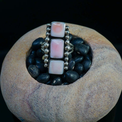 Sterling Silver Pink Conch Shell Bar Ring
