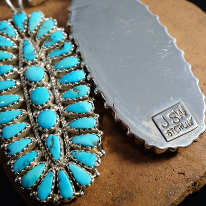 Old Sleeping Beauty Turquoise in Sterling Silver Cluster Dangle Earrings