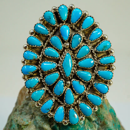 Sleeping Beauty in Sterling Silver Cluster Ring