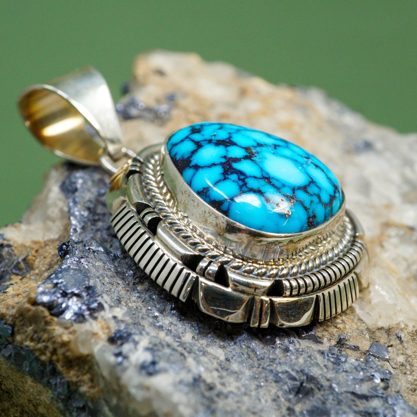 Red Web Kingman Turquoise set in Sterling Silver Pendant