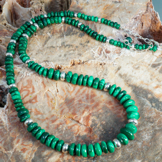 Malachite and Sterling Sliver Bead Necklace